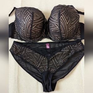 3/$10 SALE - Adore Me Bra and Panty Set - 42DD & 0X - Black and Flesh colored